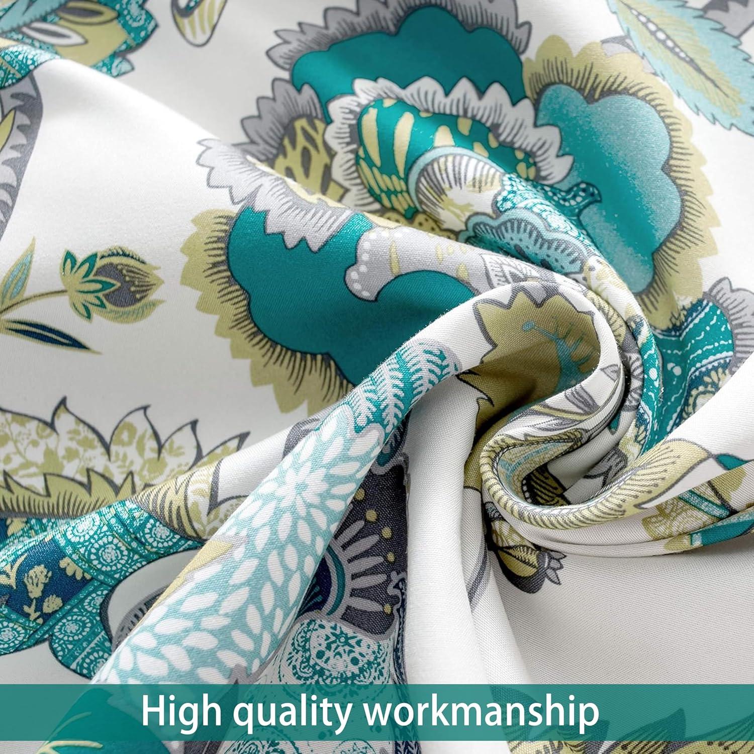 DriftAway  Layla Classic America Style Floral Leaves Room Darkening Window Curtain Valance Rod Pocket Ivory Teal Gray 52" Width X 14 " Length