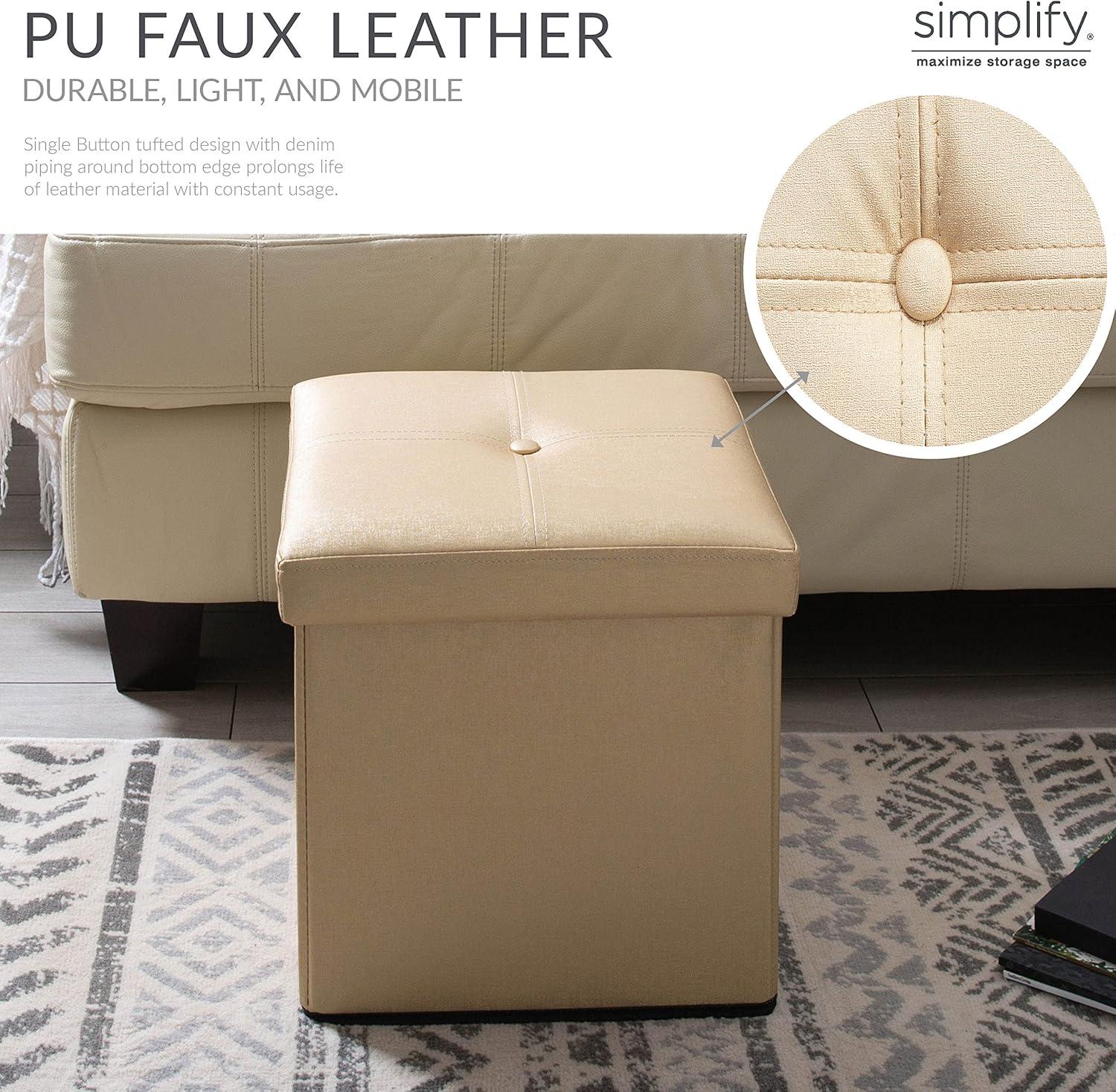 Elegant Gold Faux Leather Folding Storage Ottoman Cube