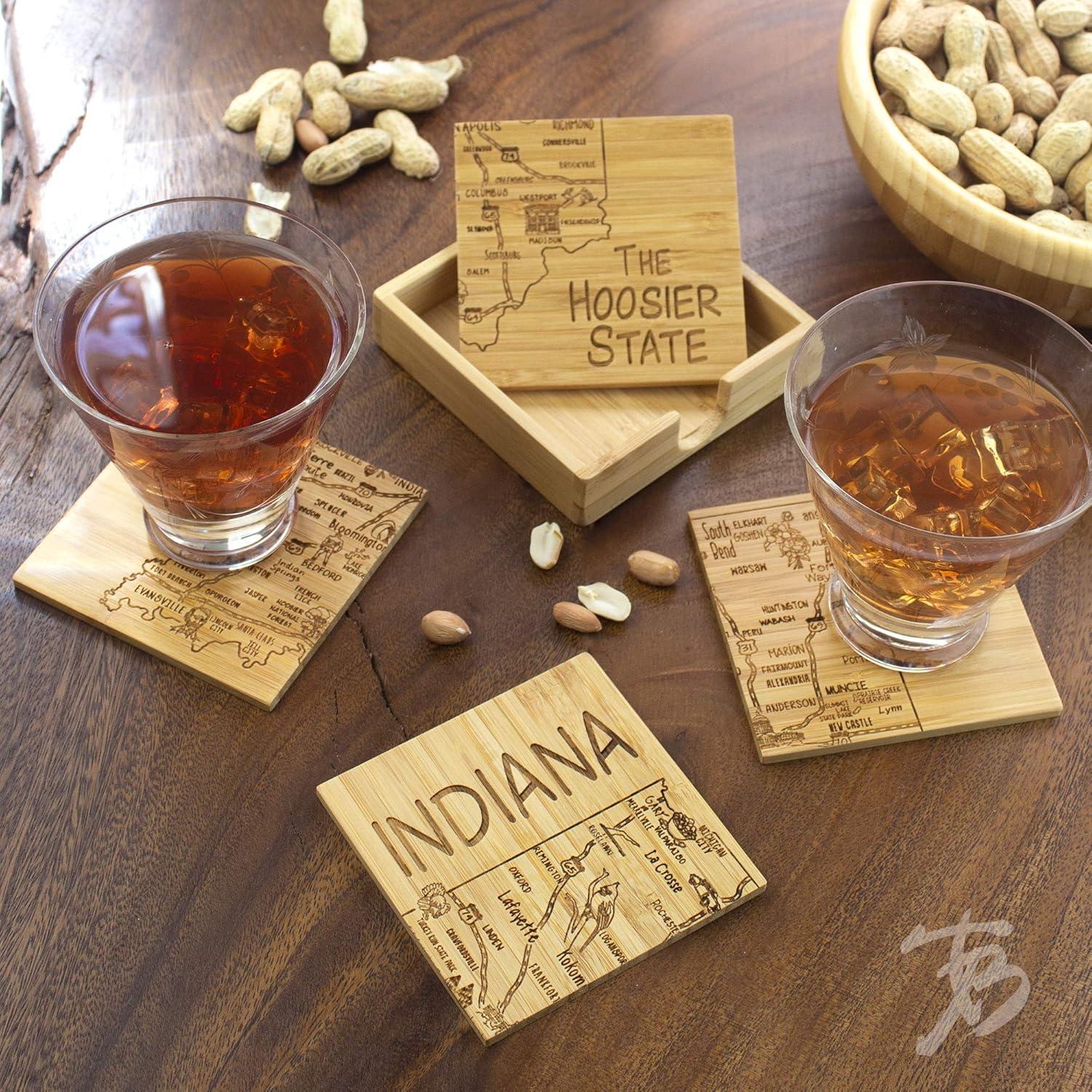 Indiana State Puzzle Bamboo Coaster Set with Case