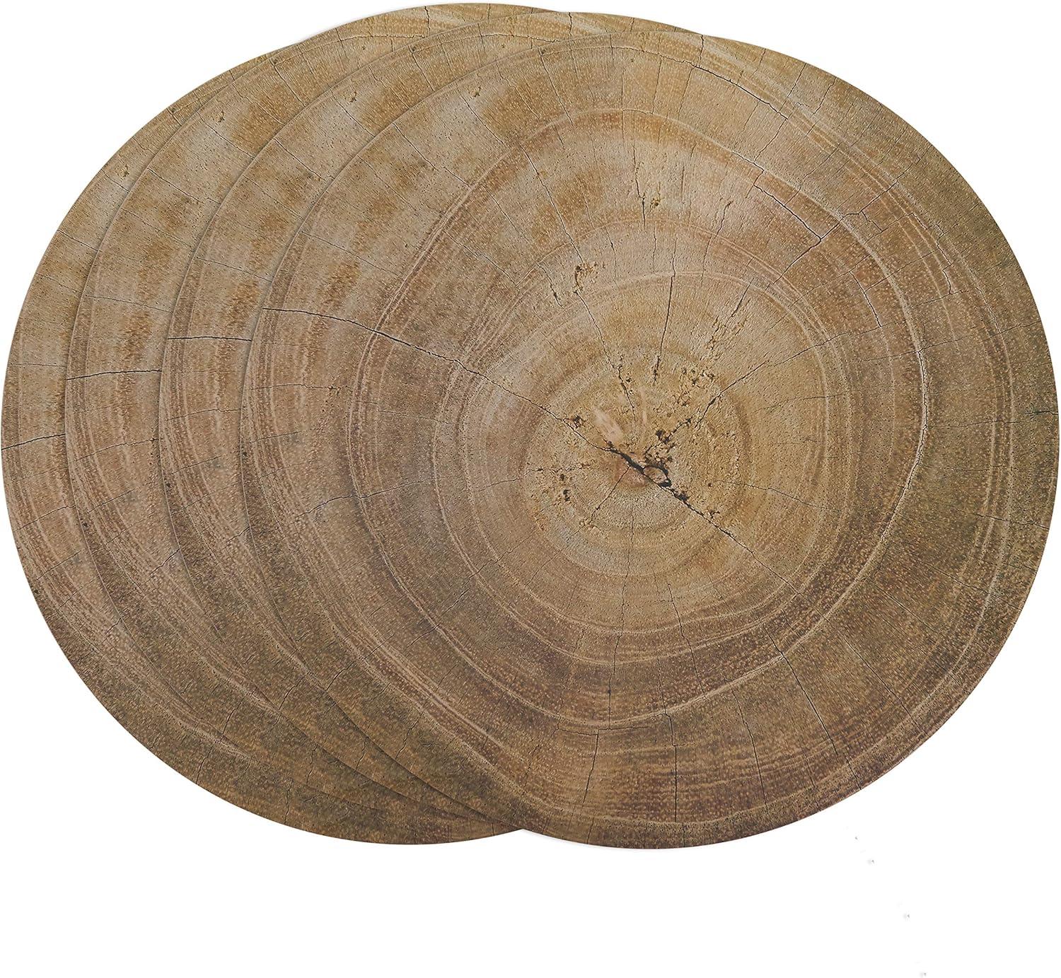 Saro Lifestyle Wood Print Placemat, 15" Round, Natural (Set of 4)