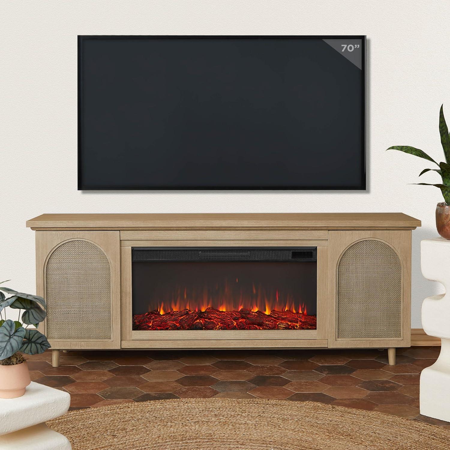 Dahlia 76" White Oak Electric Fireplace TV Stand