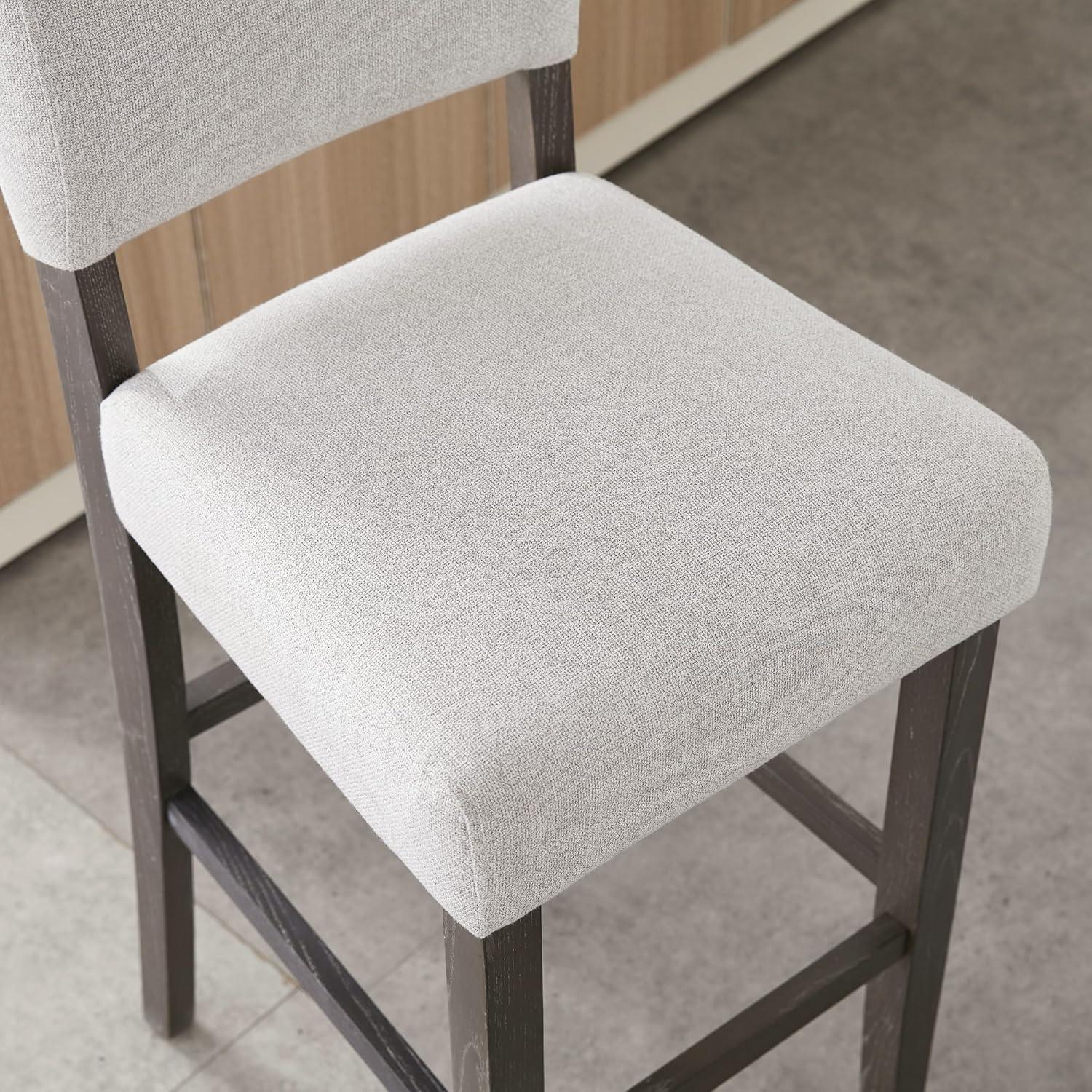 Leick Home 10087-BBHG Upholstered Back Bar Height Stool with Wood Base, Set of 2, for Elevated Kitchen Counters, High Top Tables, and Bars, Blackbean and Heather Gray