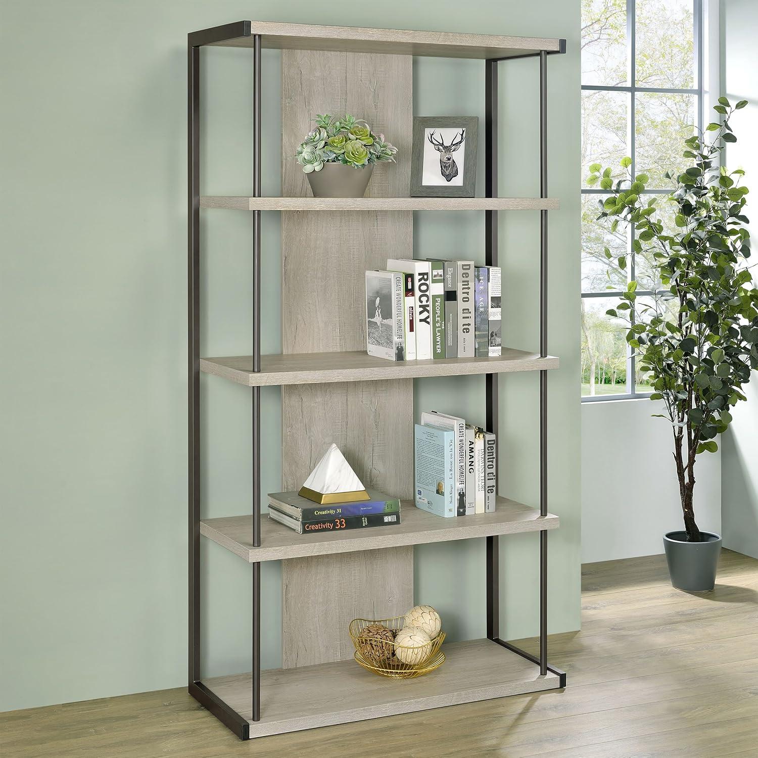 Coaster Loomis 4-shelf Modern Wood Bookcase Whitewashed Gray