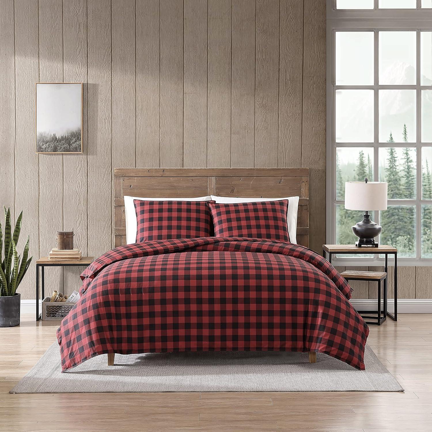 Twin Scarlet Cotton Reversible Plaid Comforter Set