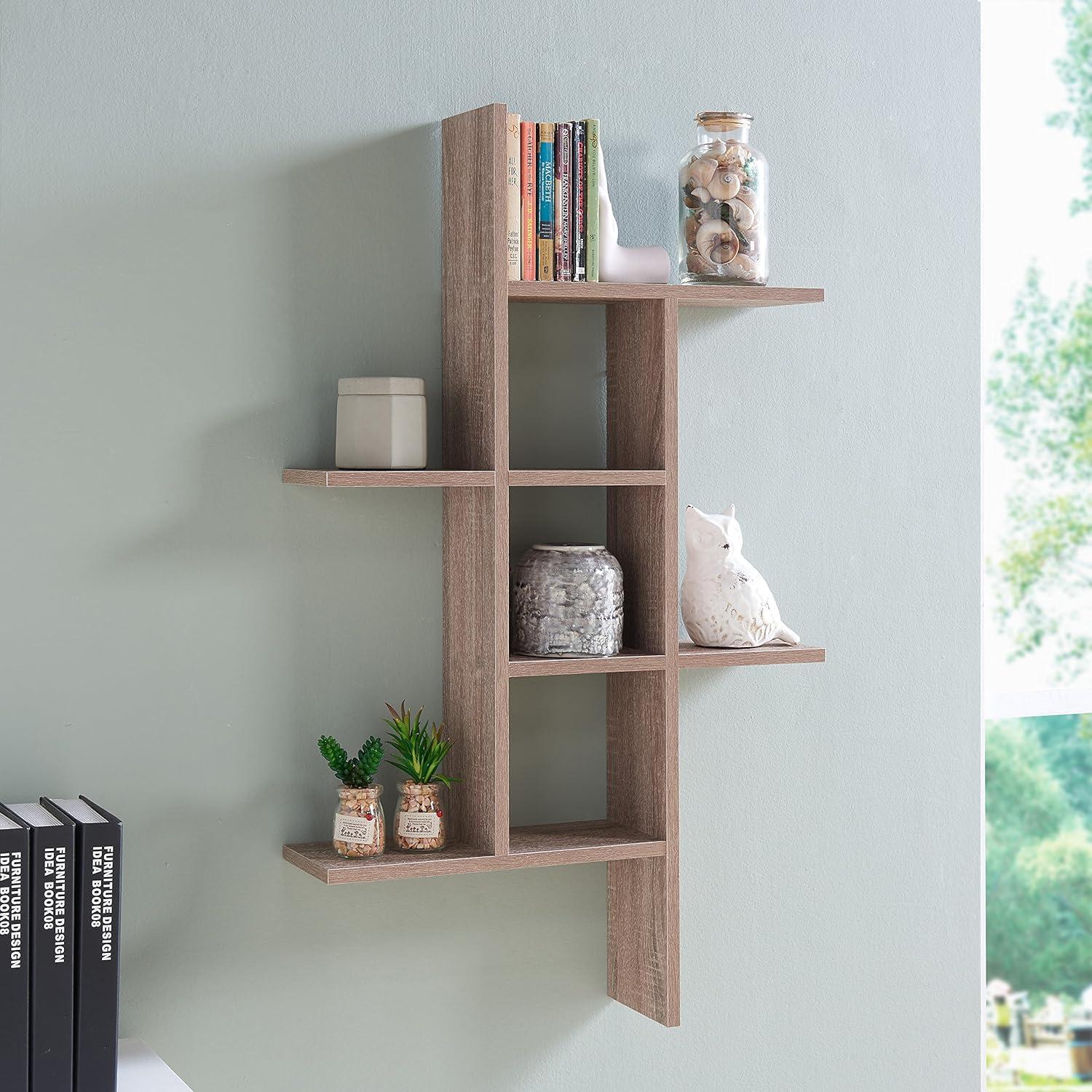 Weathered Oak Modern Cantilever Wall Shelf, 35"x5"x8"