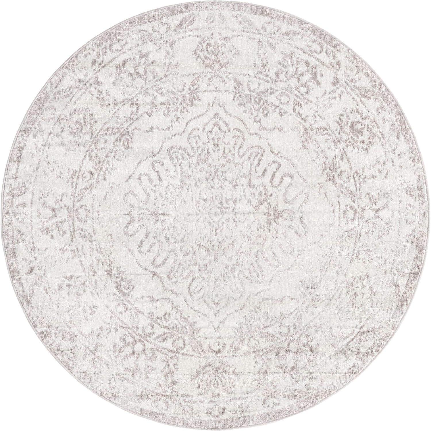 Unique Loom Oxford Collection Area Rug - Bodleian (5' 3" Round Ivory/Gray)