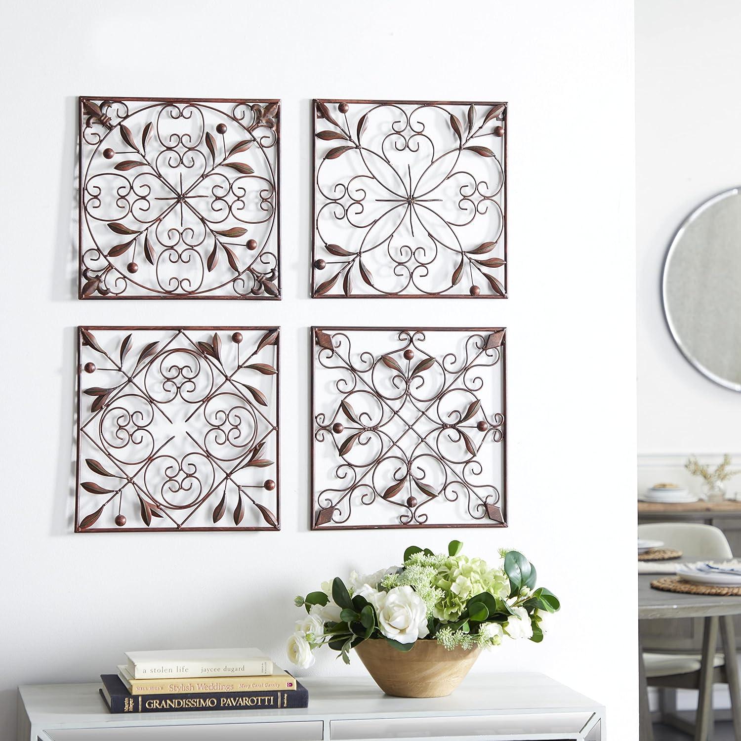 Rustic Brown Metal Scroll Wall Sculpture Set of 4