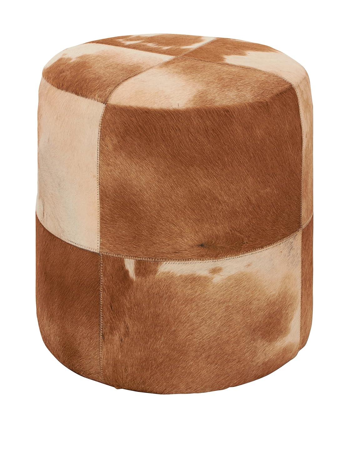 DecMode 16" x 17" Gold Leather Handmade Stool with Gold Foil Paint, 1-Piece
