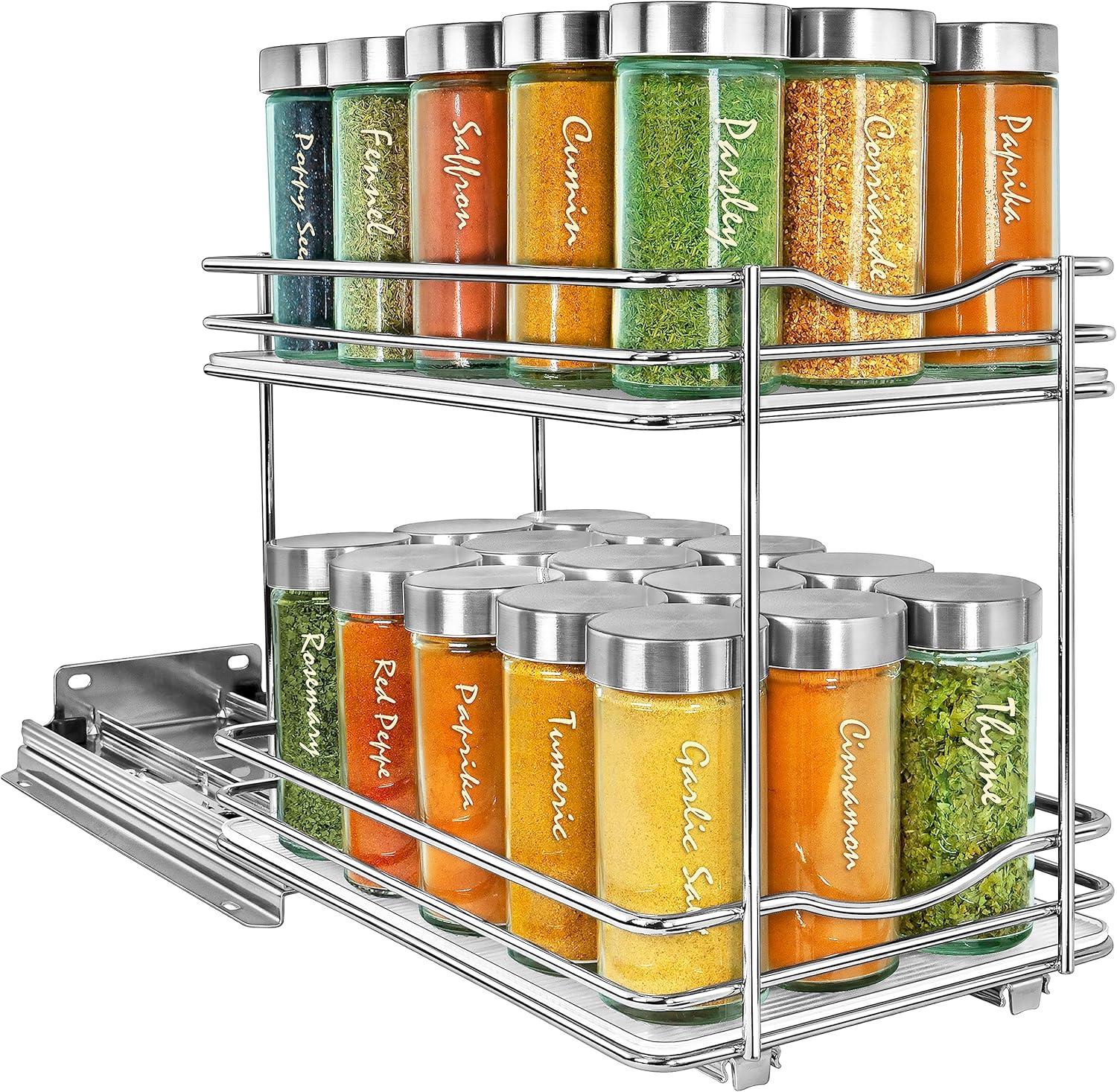 LYNK PROFESSIONAL® Pull Out Spice Rack Organizer for Cabinet - 2 Tier, Chrome