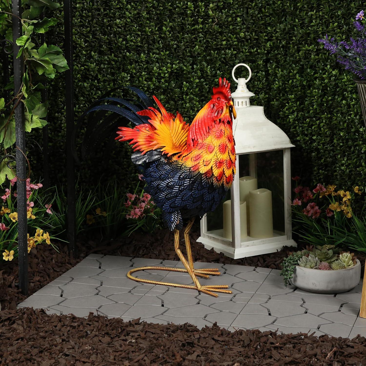 25"H Metal Colorful Rooster Decor Statue for Garden, Patio & Lawn