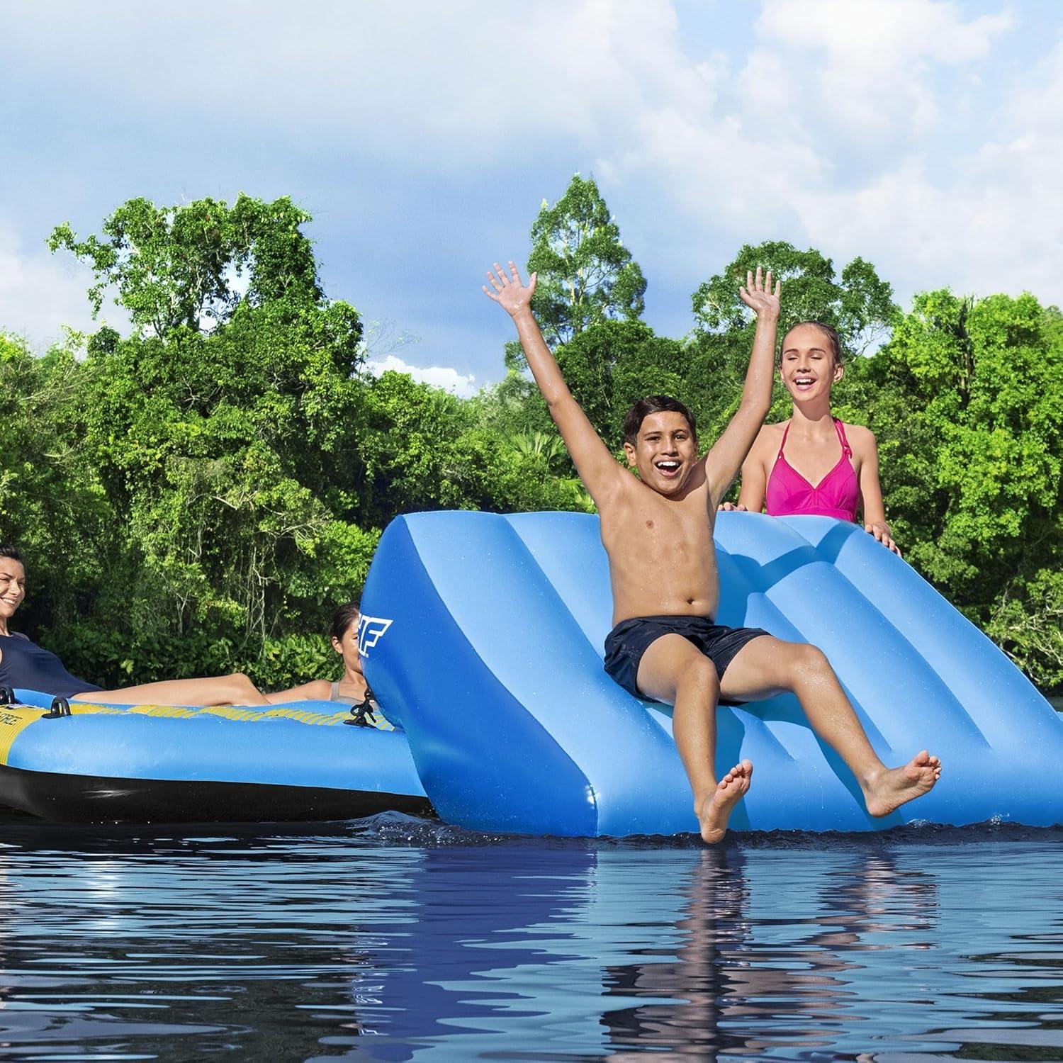 Bestway Hydro Force Detachable Summer Slide 5 Person Inflatable Activity Island with Cup Holders and Heavy Duty Handles for Easy Transport, Blue