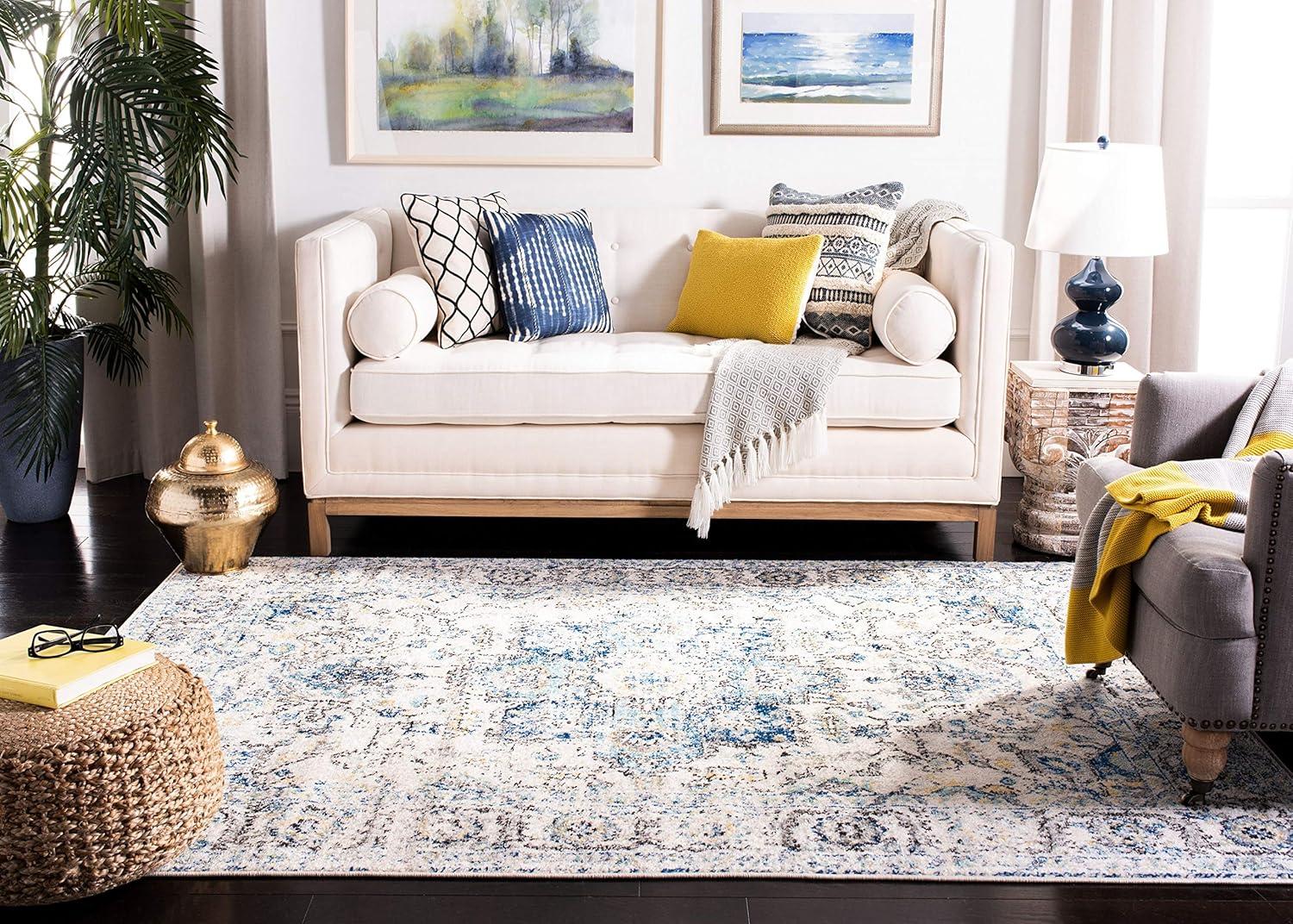 Turquoise and Ivory Square Synthetic Medallion Area Rug