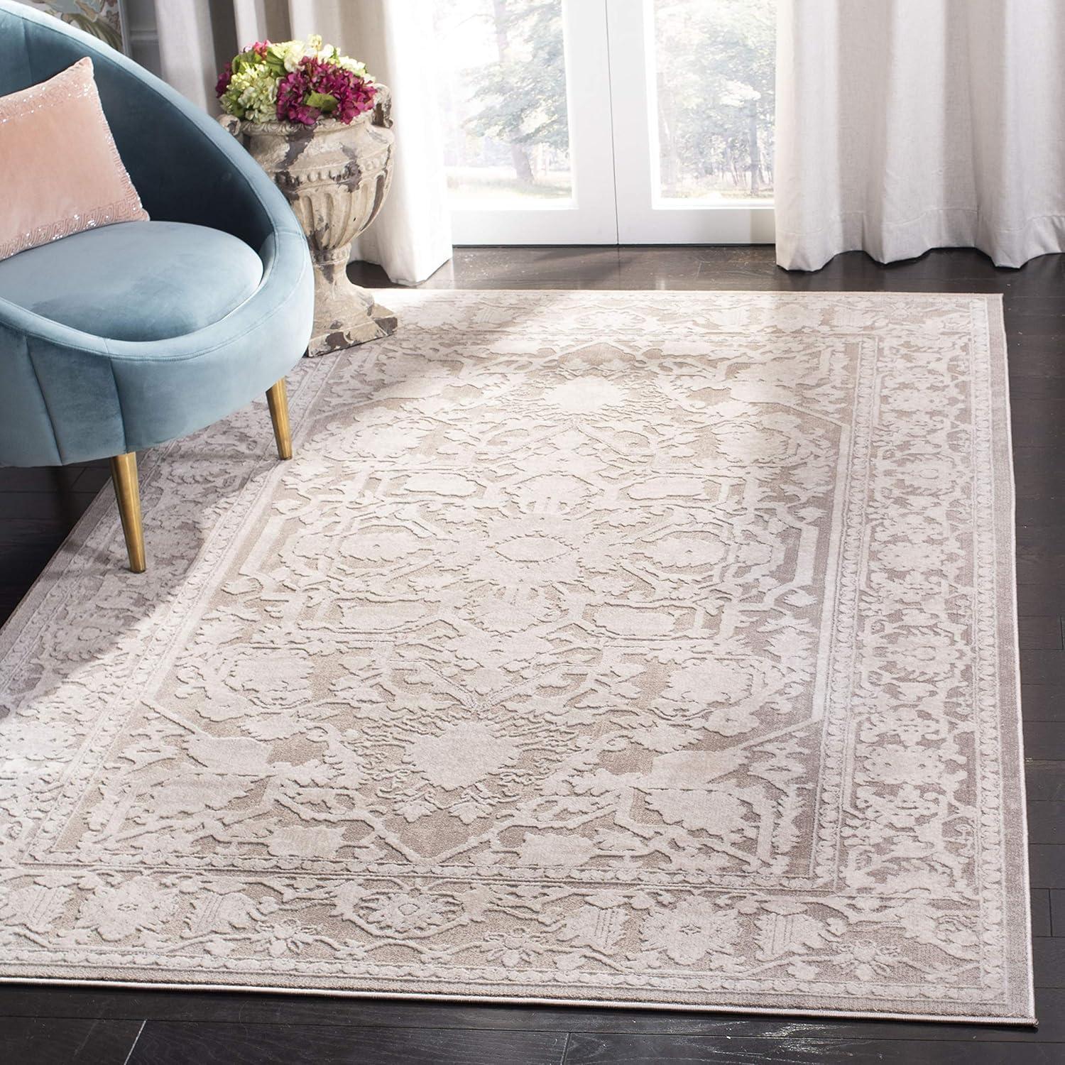 Elegant Floral Charm Beige & Cream 6' x 9' Cotton Blend Area Rug