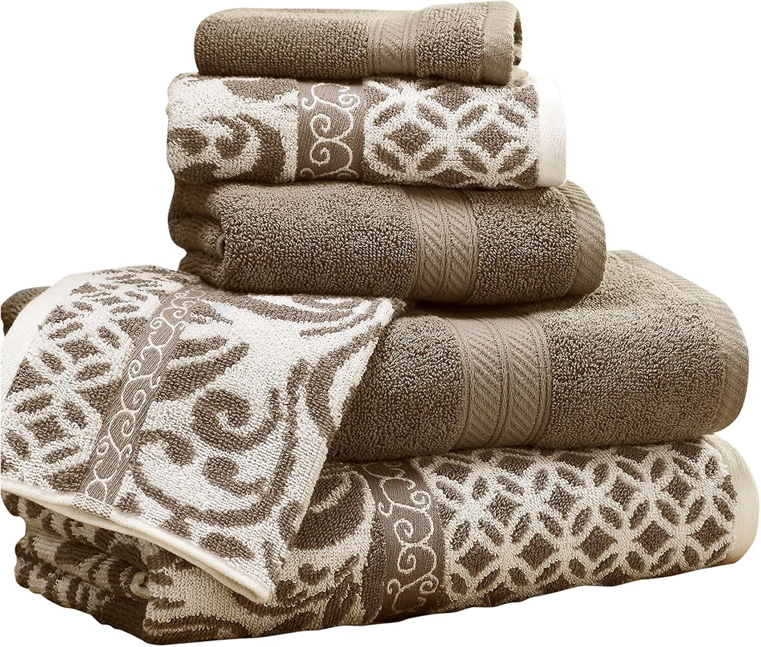 Modern Threads Trefoil Filigree 6-Piece Reversible Yarn Dyed Jacquard Towel Set - Bath Towels, Hand Towels, & Washcloths - Super Absorbent & Quick Dry