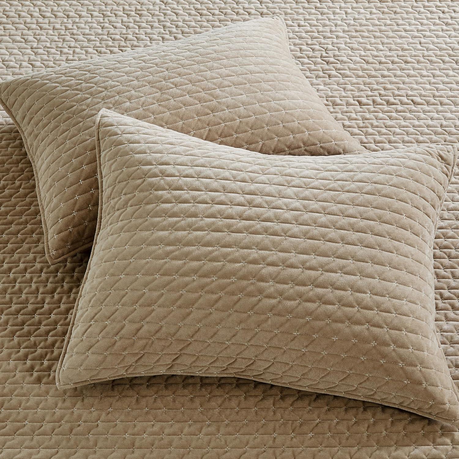 Velvet Stitch Taupe with White Euro Sham Set of 2 - Levtex Home