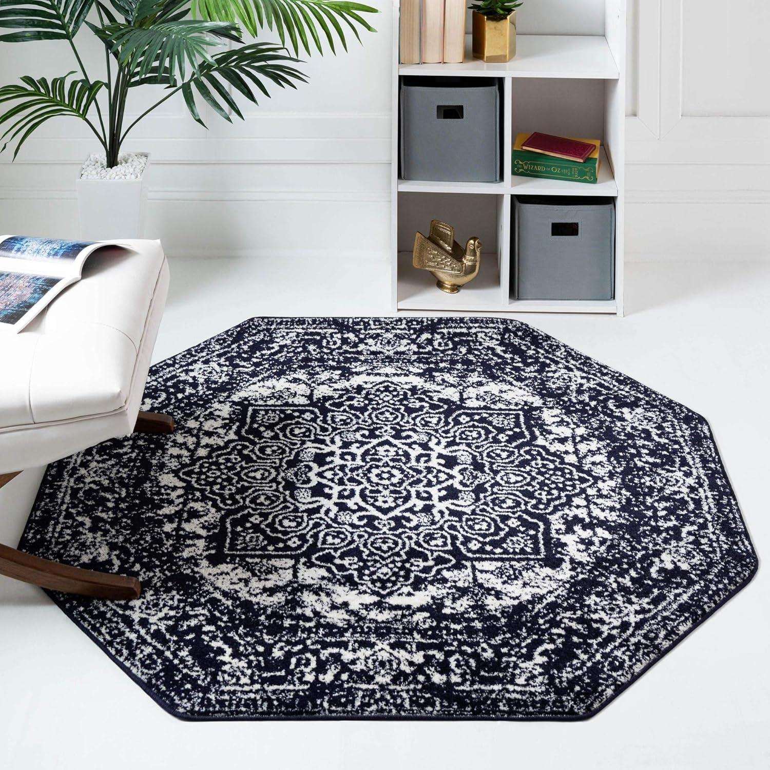 Unique Loom 5' 3 x 5' 3 Octagon Navy Blue Richmond Medallion Area Rug