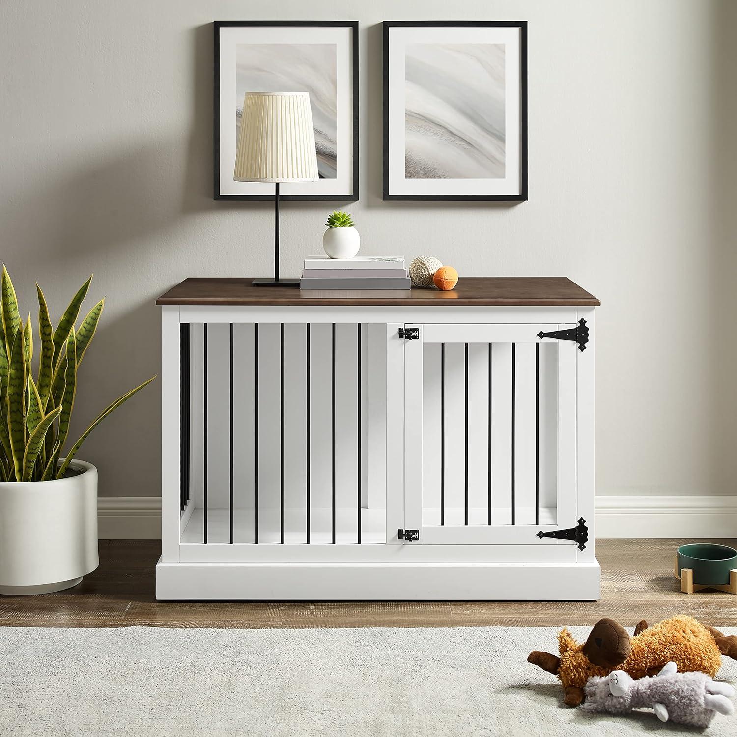 Winslow Small Credenza Dog Crate White/Dark Brown