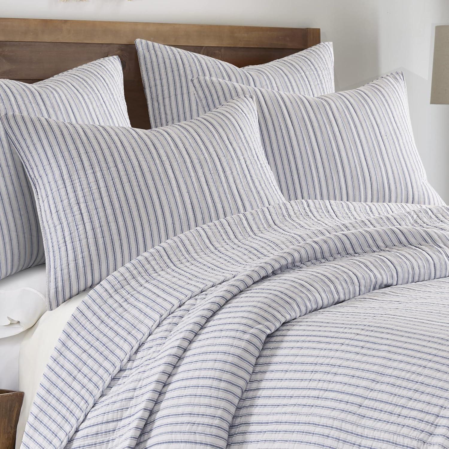 Tobago Stripe Blue Quilt Set - One Full/Queen Quilt and Two Standard Shams - Levtex Home