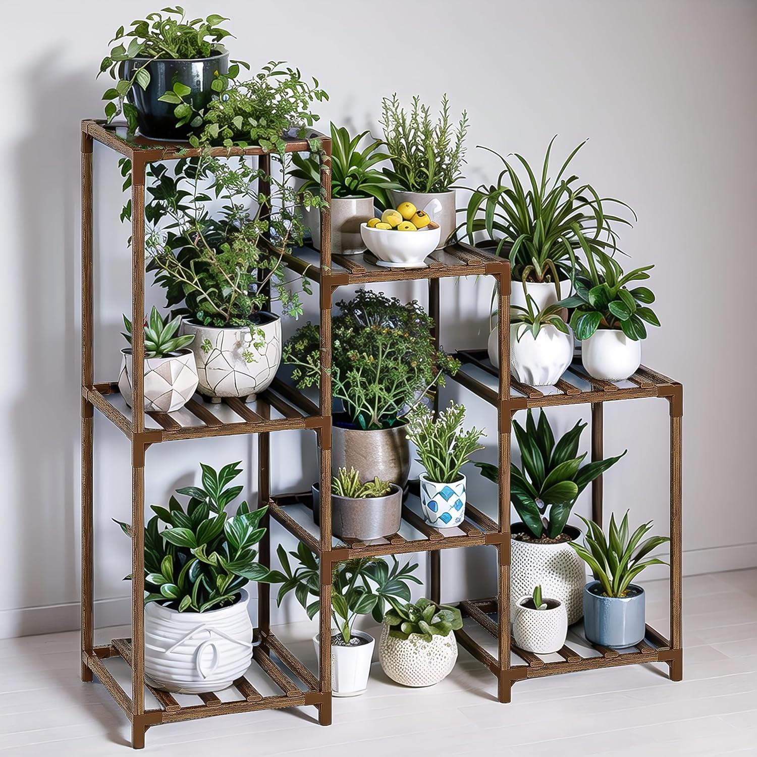 Eucalyptus Wood Corner Plant Stand for Indoor and Outdoor Use