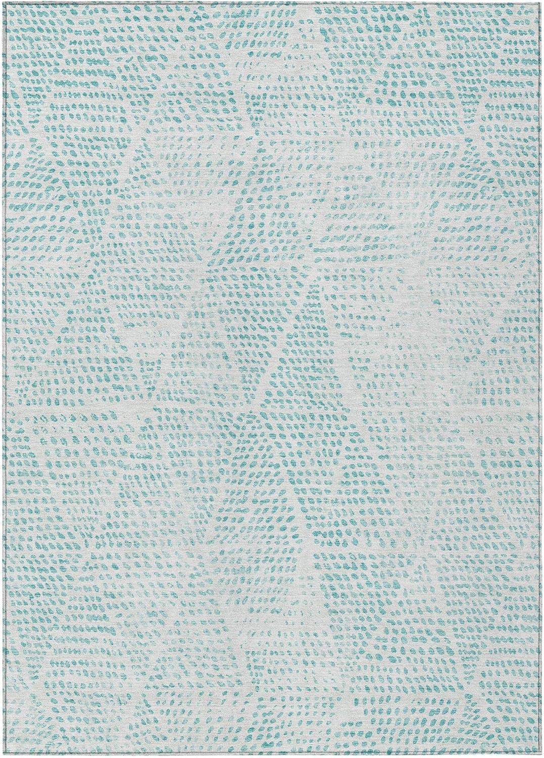 Aqua Diamond Pattern Washable Synthetic Area Rug