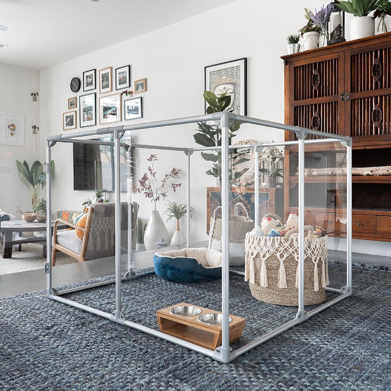 36" Tall White Metal and Acrylic Pet Pen