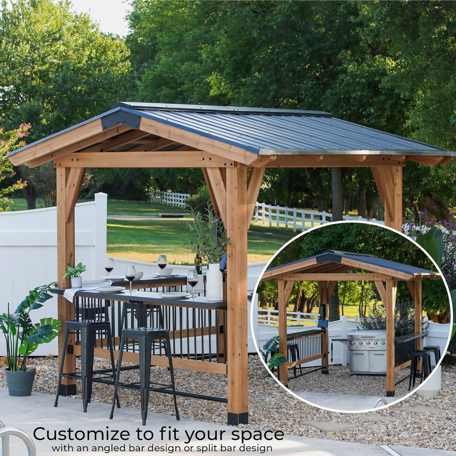 Backyard Discovery Backyard Discovery Granada 10' x 9' Cedar Wood Outdoor BBQ Grill Gazebo with Hardtop Galvanized Steel Roof and Bar Tops