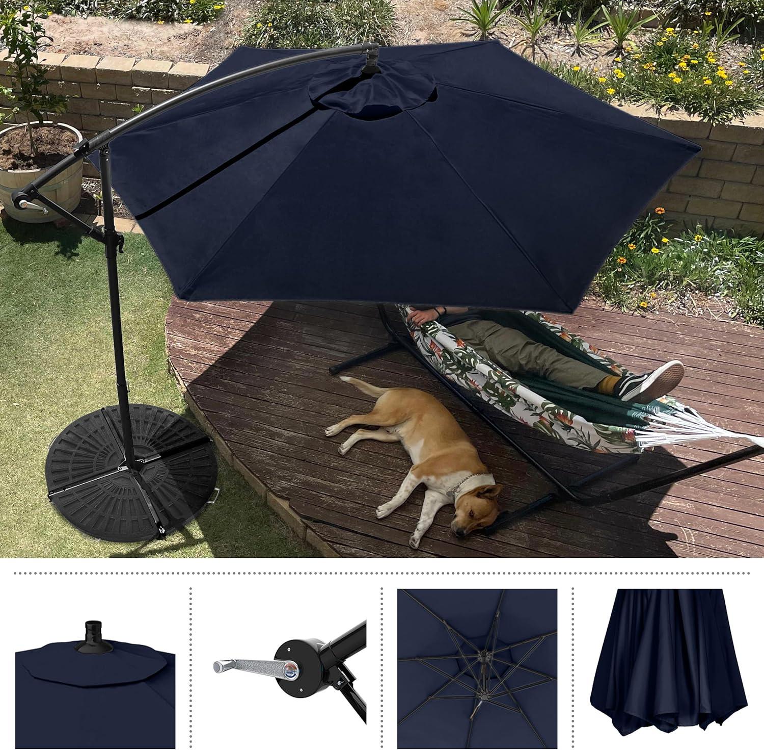 Pure Garden 10' Octagon Outdoor Patio Cantilever Umbrella Navy Blue: Weather-Resistant, Crank Lift, No Tilt
