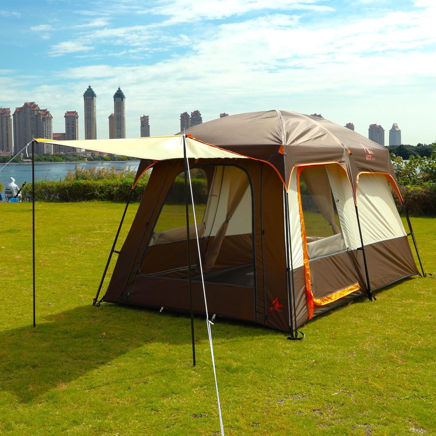 Large Gray and Orange Waterproof 6-Person Cabin Tent