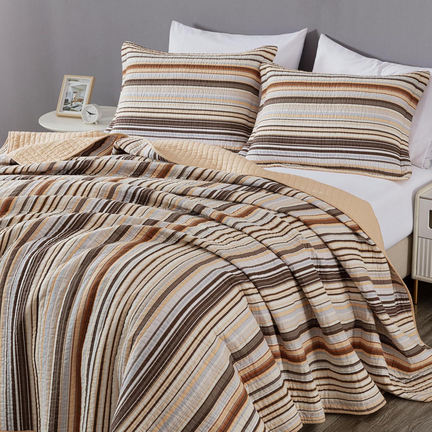 Chezmoi Collection Cotton Quilted Striped Quilt Set