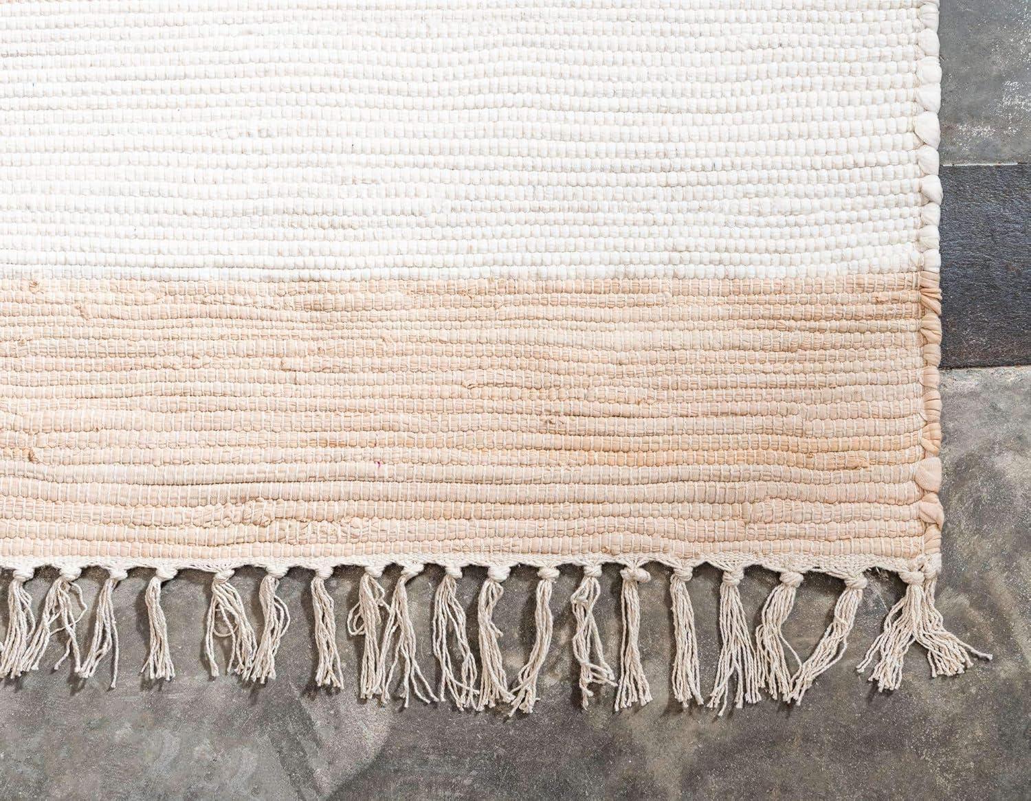 Handwoven Beige Stripe Braided Chindi Rag Rug 9' x 12'