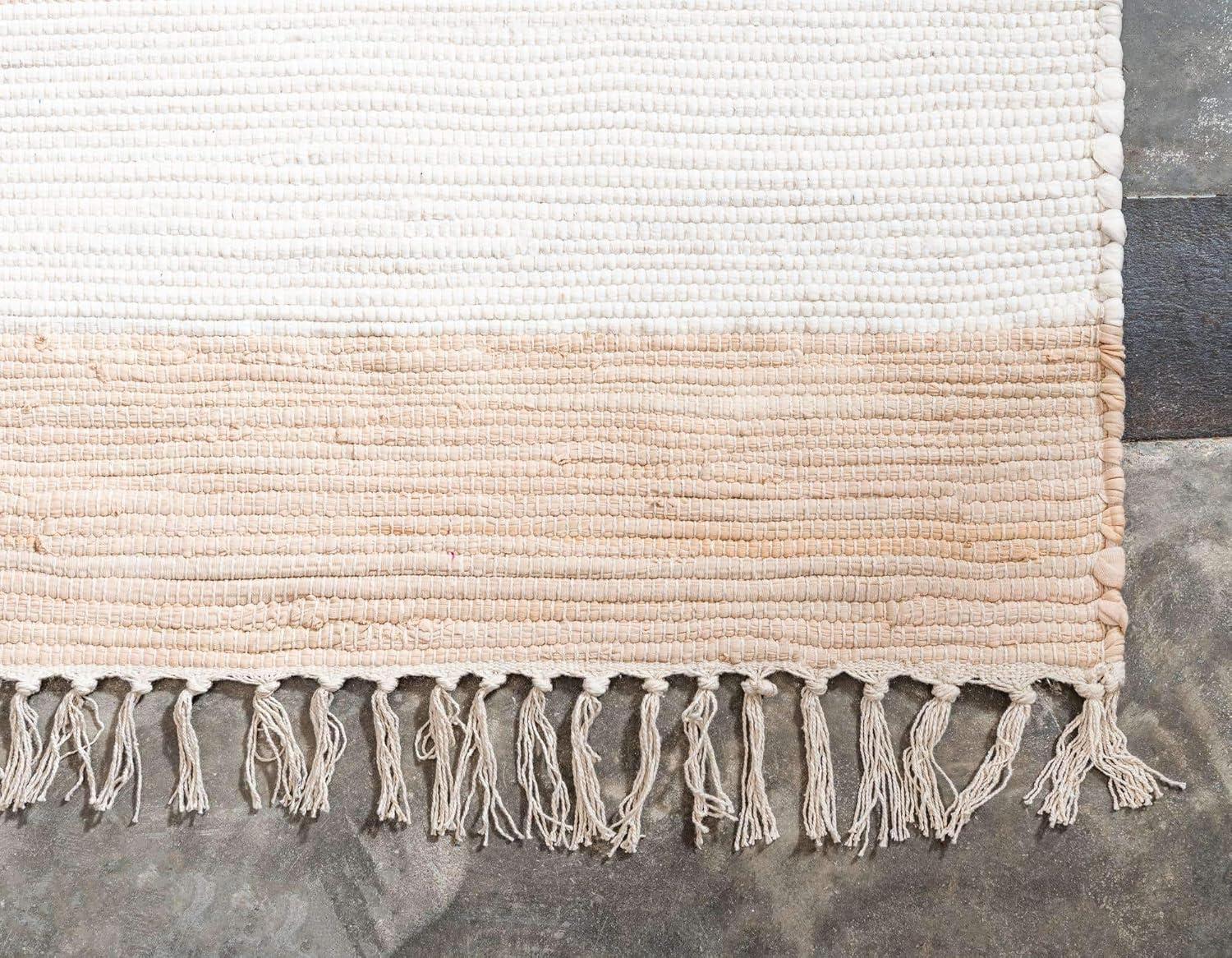 Unique Loom Chindi Rag Collection Area Rug - Striped (9'  x 12' 2" Rectangle Beige/Ivory)