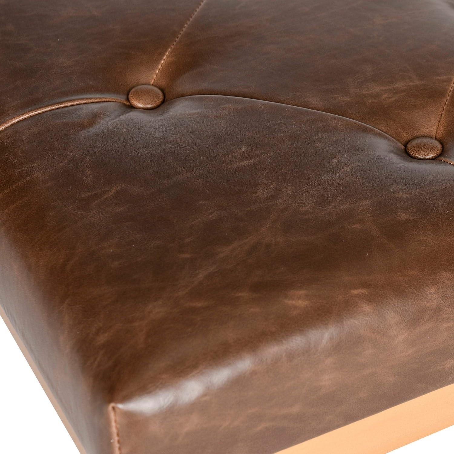 Transitional Brown and Gold PU Leather Bench with Hairpin Legs