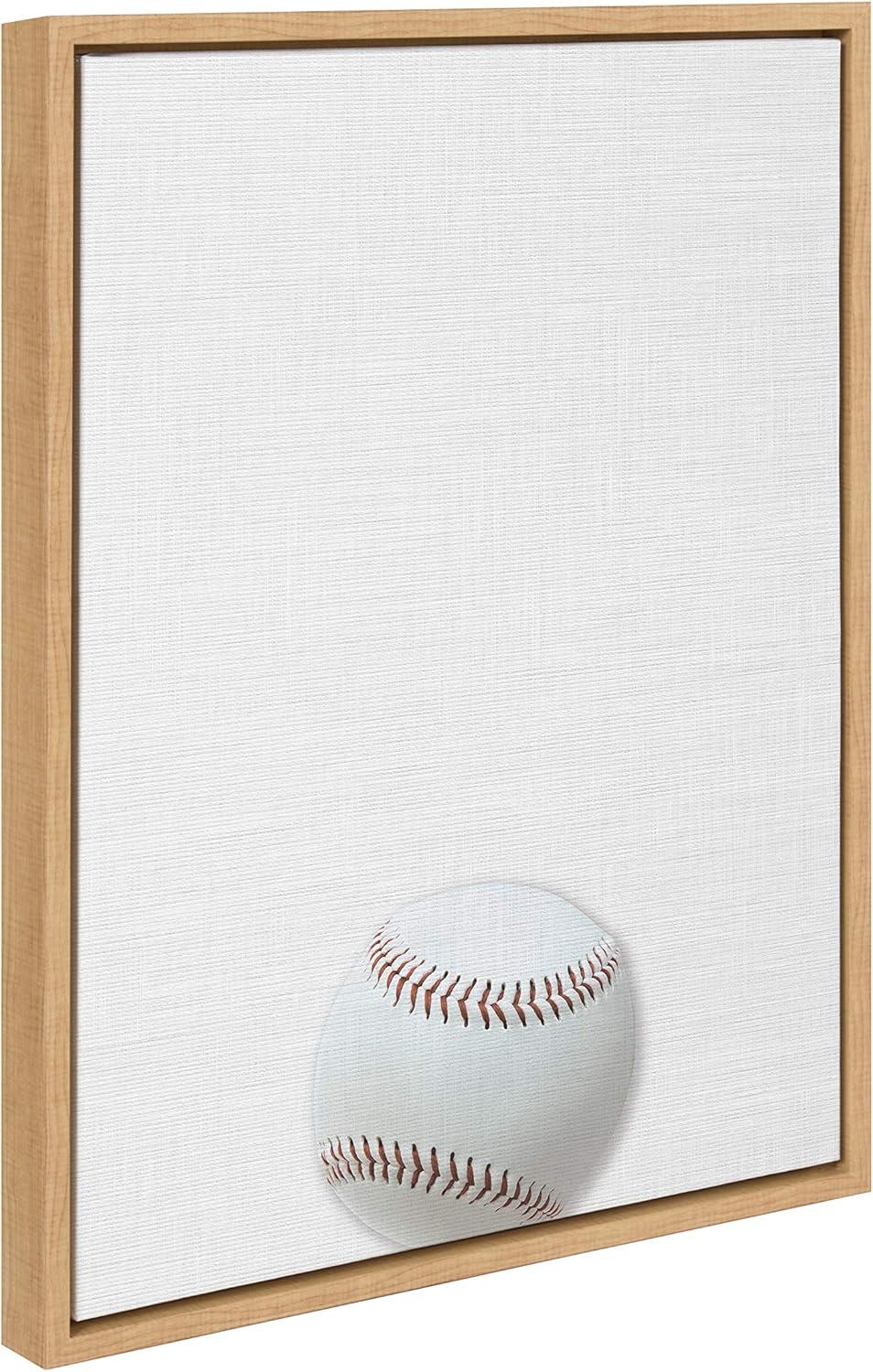 DesignOvation 18" x 24" Sylvie Color Baseball Portrait Framed Canvas Natural : Modern Style, Screen Print Art, Plastic Frame