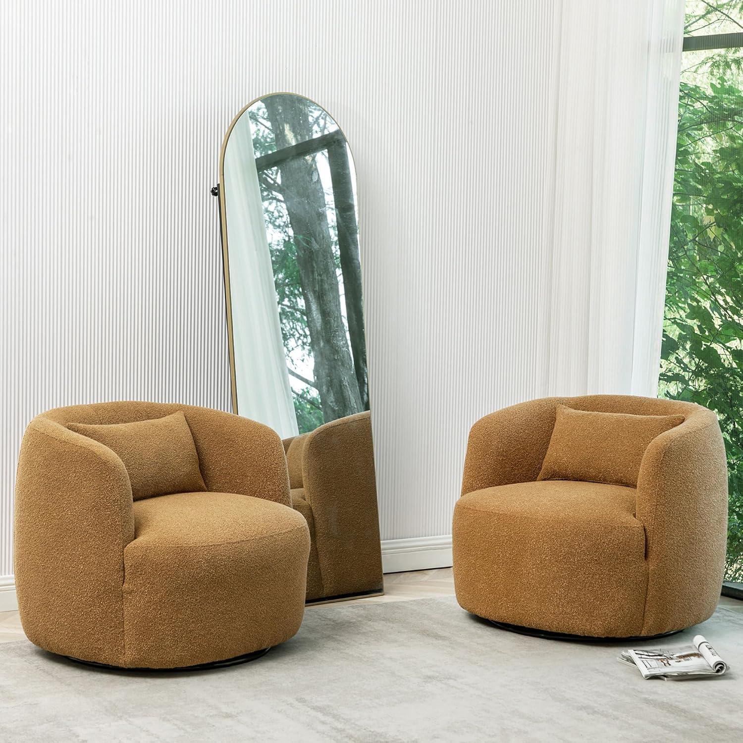 Bruschi 34" Wide Boucle Polyester Upholstered Swivel Armchair