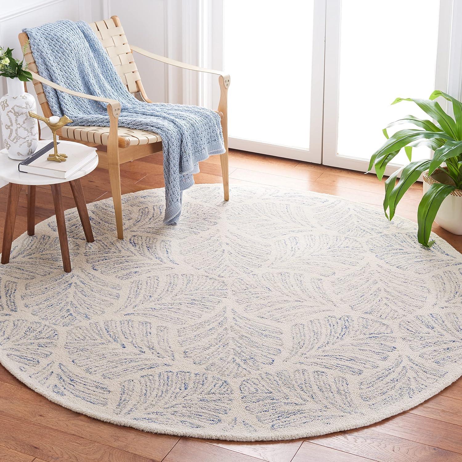 Ivory & Blue Hand-Tufted Wool 6' Round Area Rug