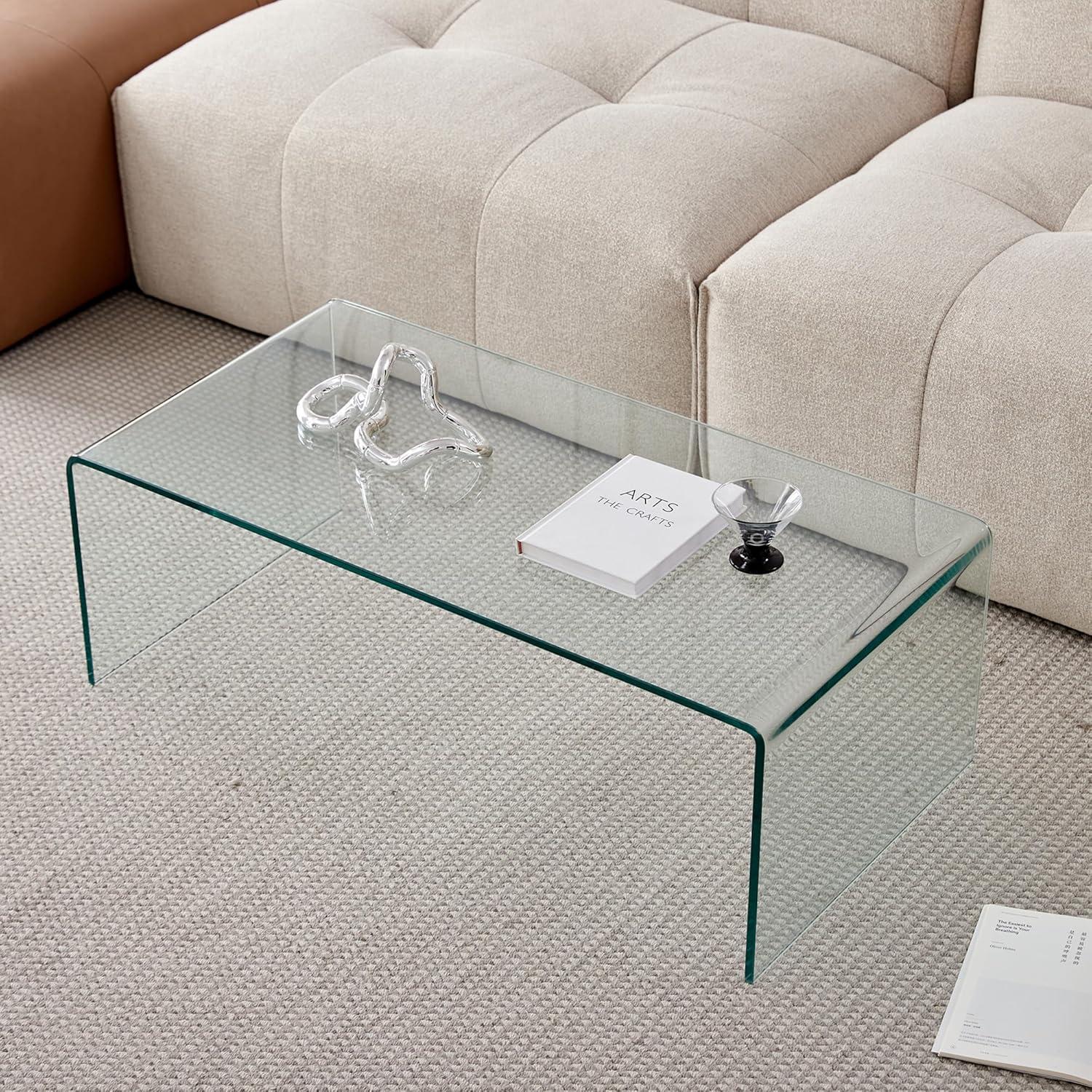 S&M Modern Rectangle Glass Coffee Table, Clear