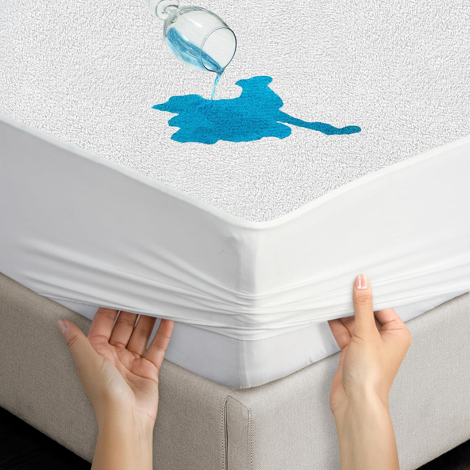 Lux Decor Collection Poly Cotton Terry Top Fitted Mattress Protector Waterproof Hypoallergenic