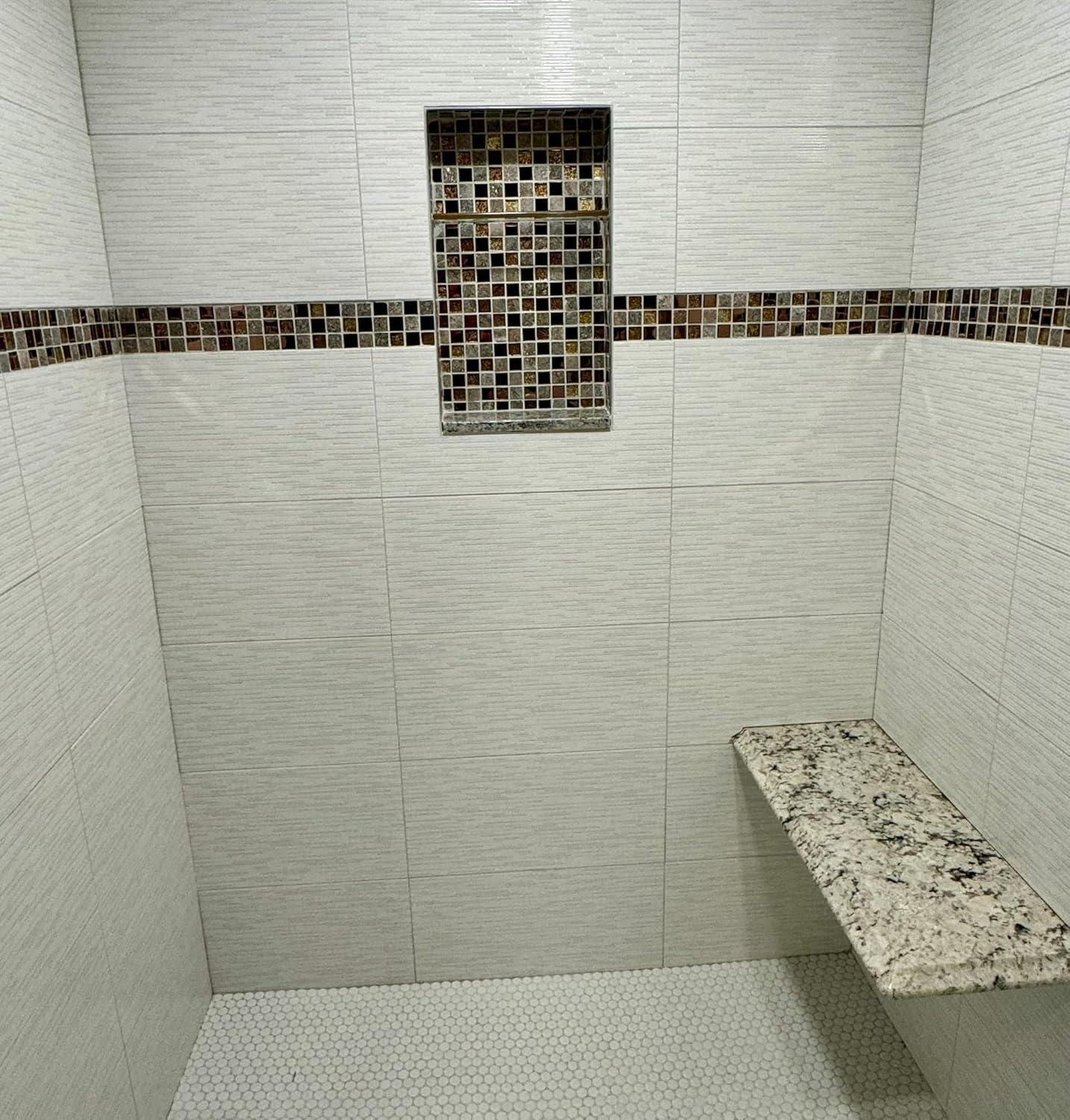 Luxury Glass Stone Tile Rose Gold Glitter Metal Mosaic Accent Backsplash Tiles in Kitchen Bathroom Walls and Fireplace Decor (5 Square Feet)