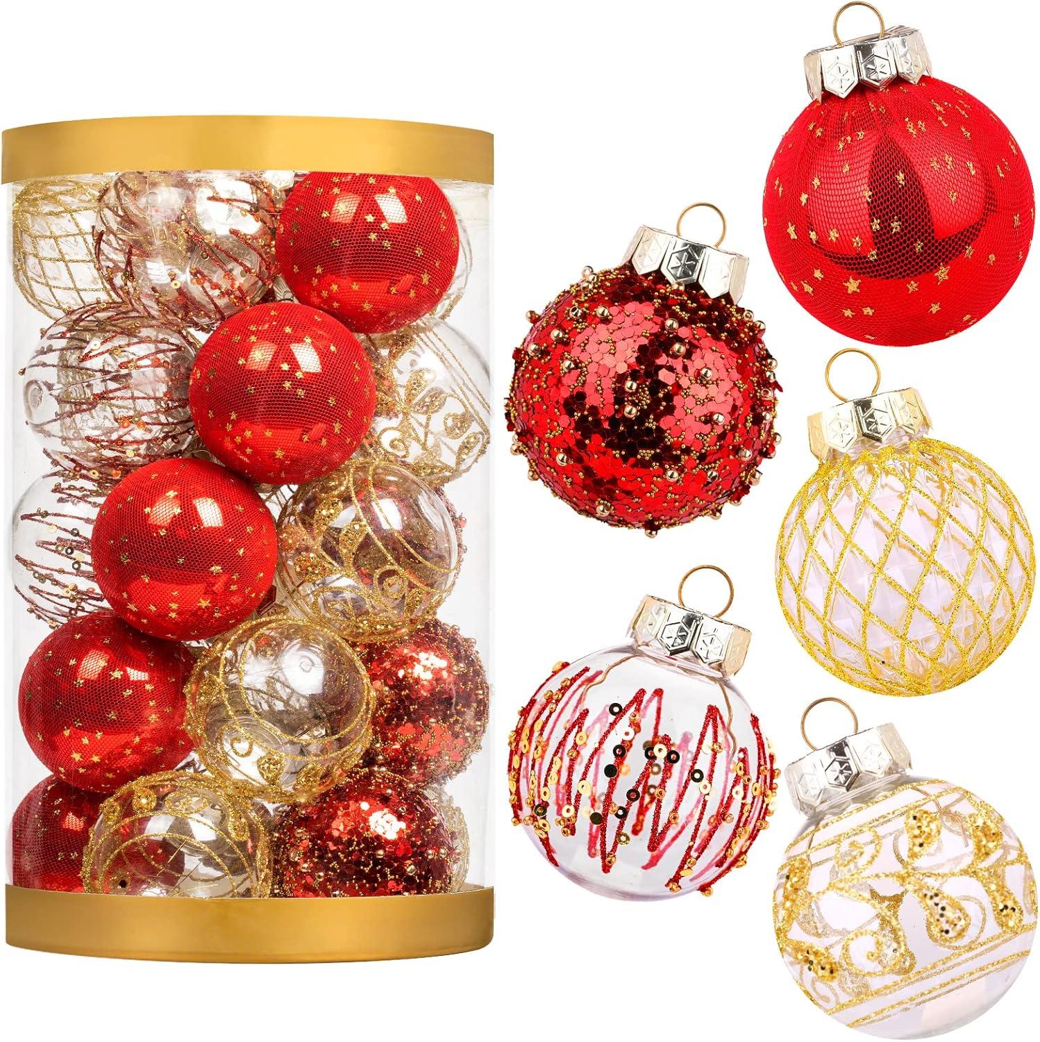 Christmas JoyMoreHome 25Pcs Christmas Tree Ball Ornaments 2.36" Red White Shatterproof Hanging Christmas Ball Ornaments for Xmas New Year Birthday Home Party Supplies