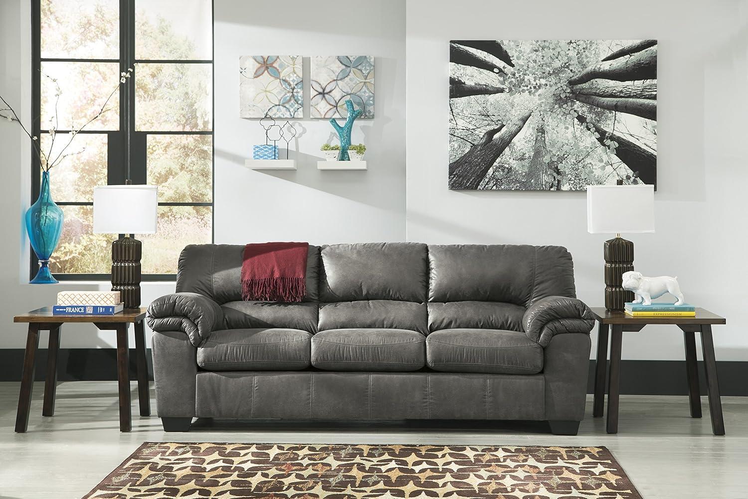 Signature Design by Ashley Bladen Contemporary Faux Leather & Wood Sofa in Gray