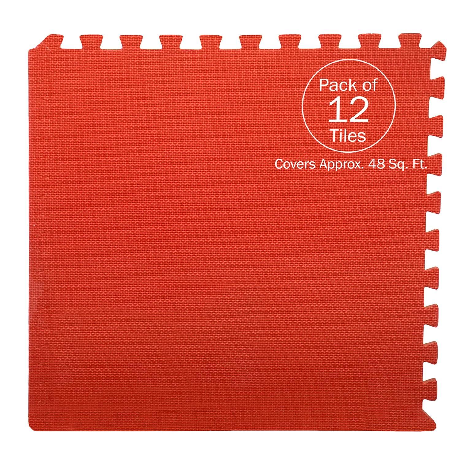 EVA Foam Mat Tiles 12-Pack - 48 SQ FT Interlocking Padding for Playroom or Gym Flooring - Workout Mat or Baby Playmat by Stalwart (Multicolor)