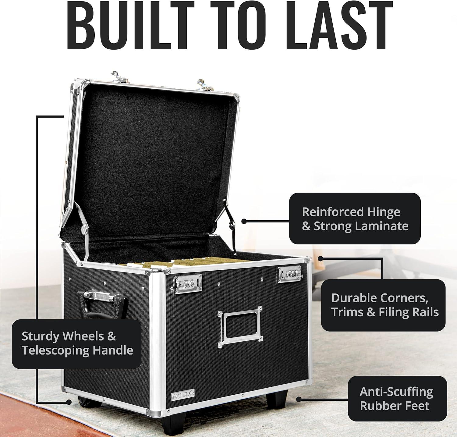 Vaultz Locking Mobile Rolling File Storage Chest, Letter/Legal Wheelie Case, Black/White Stripes