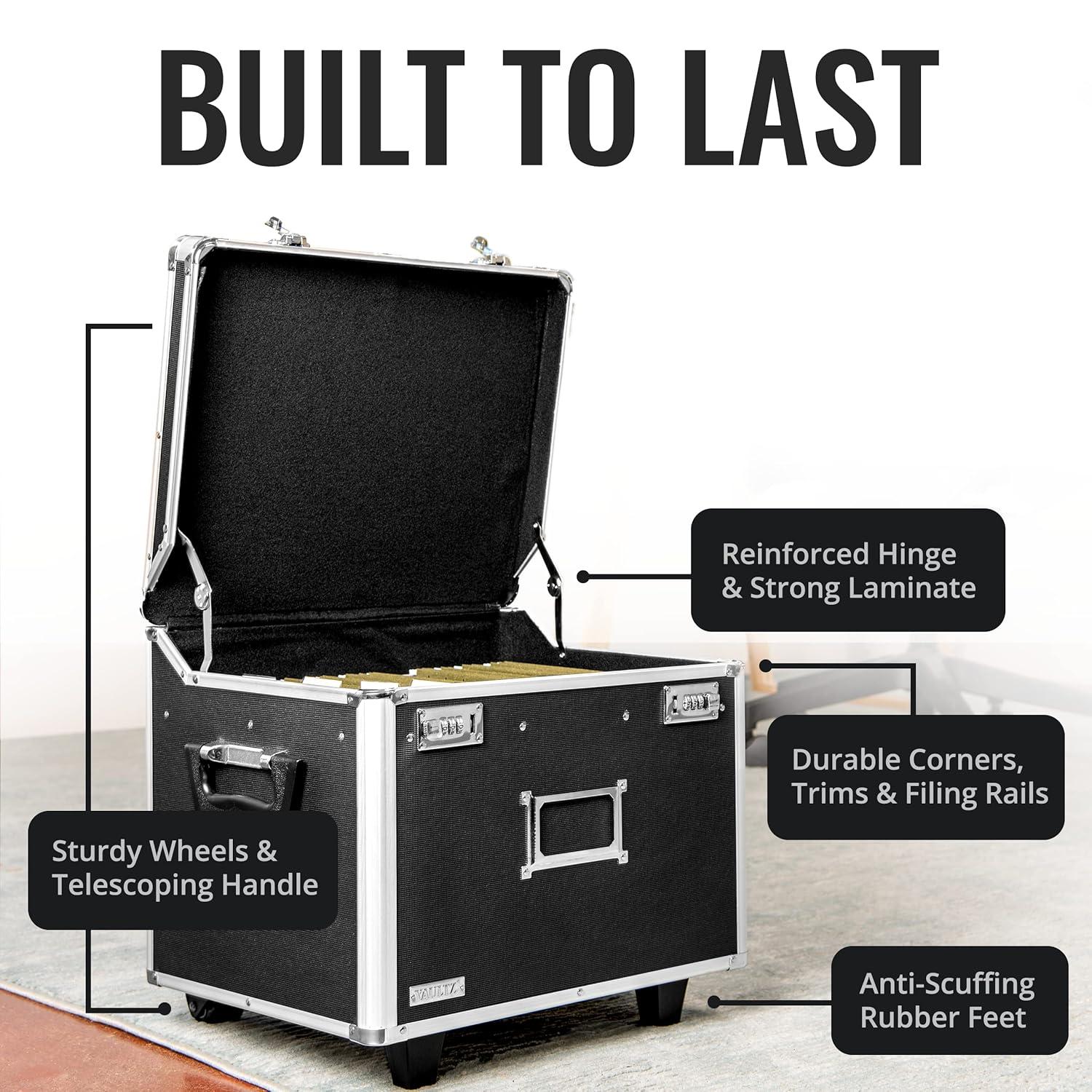 Vaultz Locking Mobile Rolling File Storage Chest, Letter/Legal Wheelie Case, Black/White Stripes