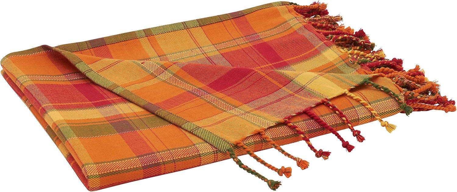 50"x60" Harvest Plaid Cotton Throw Blanket Orange - Saro Lifestyle: Soft, Woven, Farmhouse Style