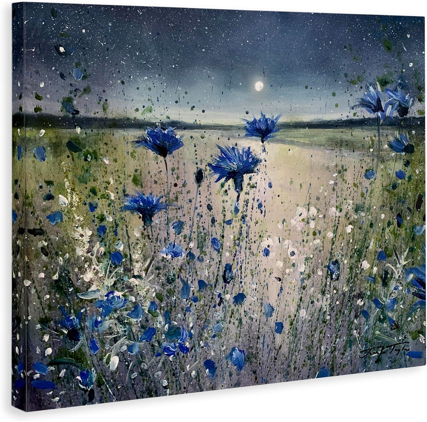 Blooming Blue Flowers Night Moon Giclee Art By Jennifer Taylor Art