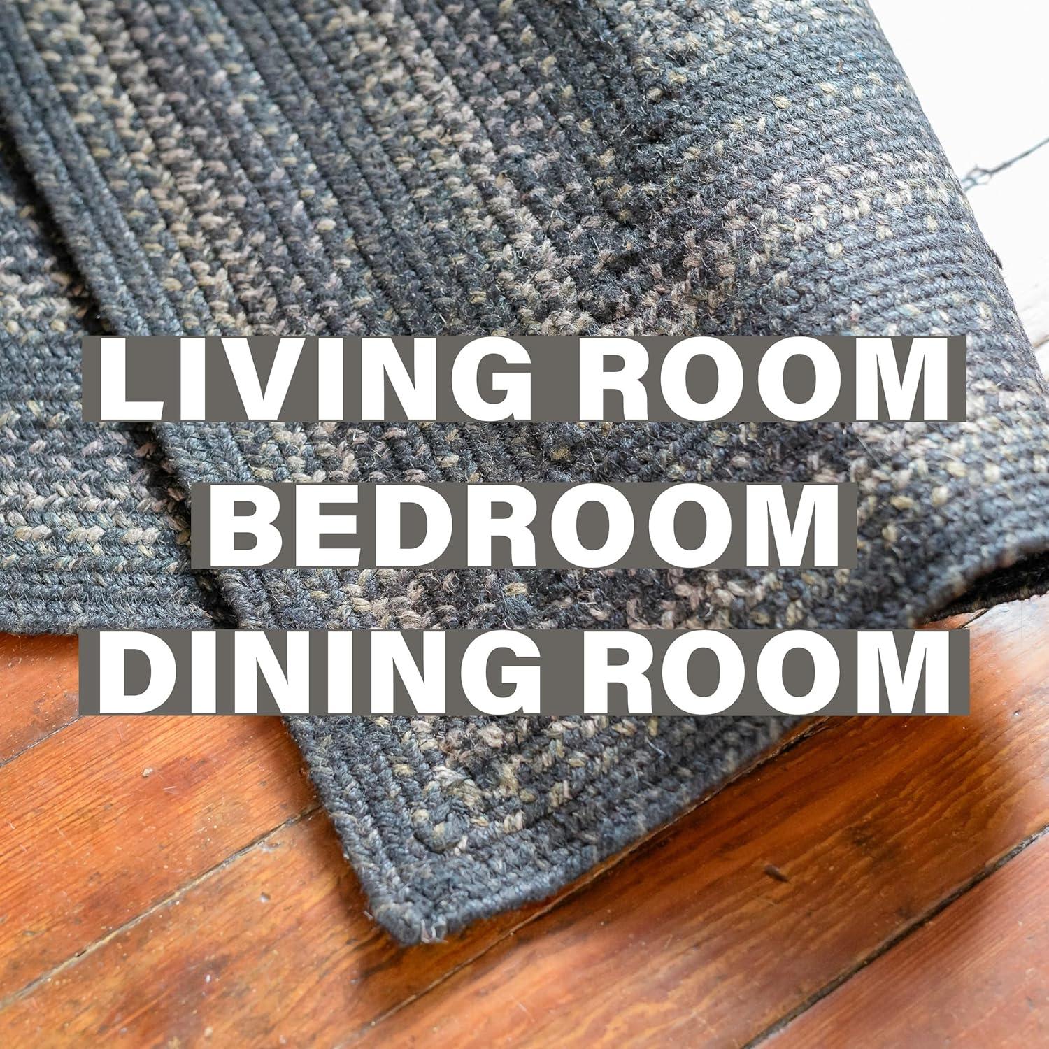 Homespice Jet Black Rustic Oval Rug 5x8 - Dark Braided Jute Rug Perfect as a Unique Living Room Rug for Primitive Country Decor | Finely Braided High Qualify Jute Rugs