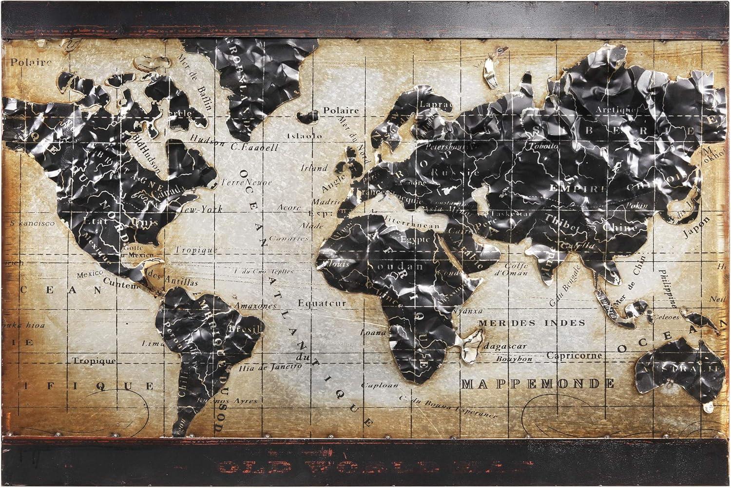 48" x 32" Hand Painted Iron World Map Wall Sculpture