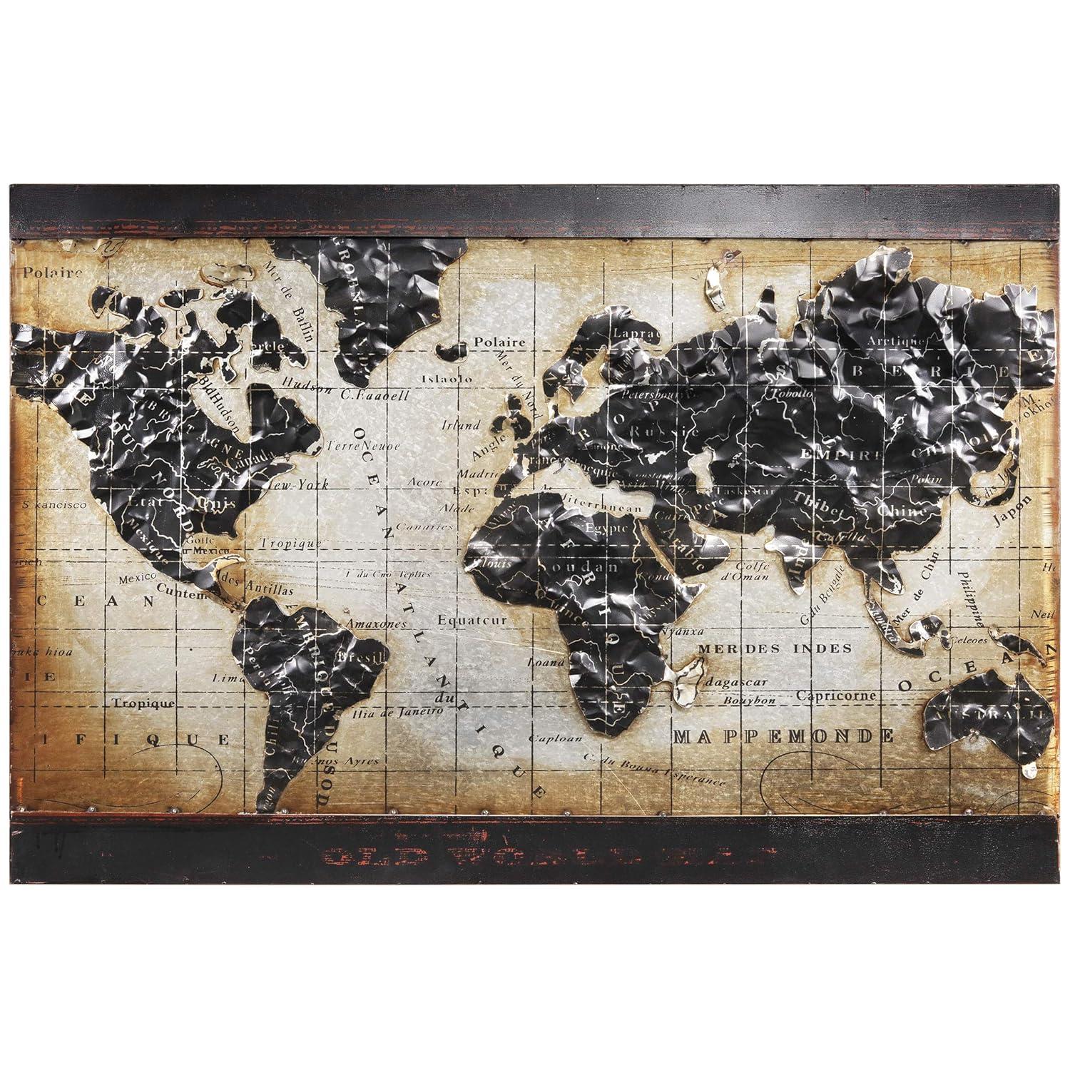 Empire Industrial Art Direct World Map 2 Hand Painted 3D Wall Sculpture