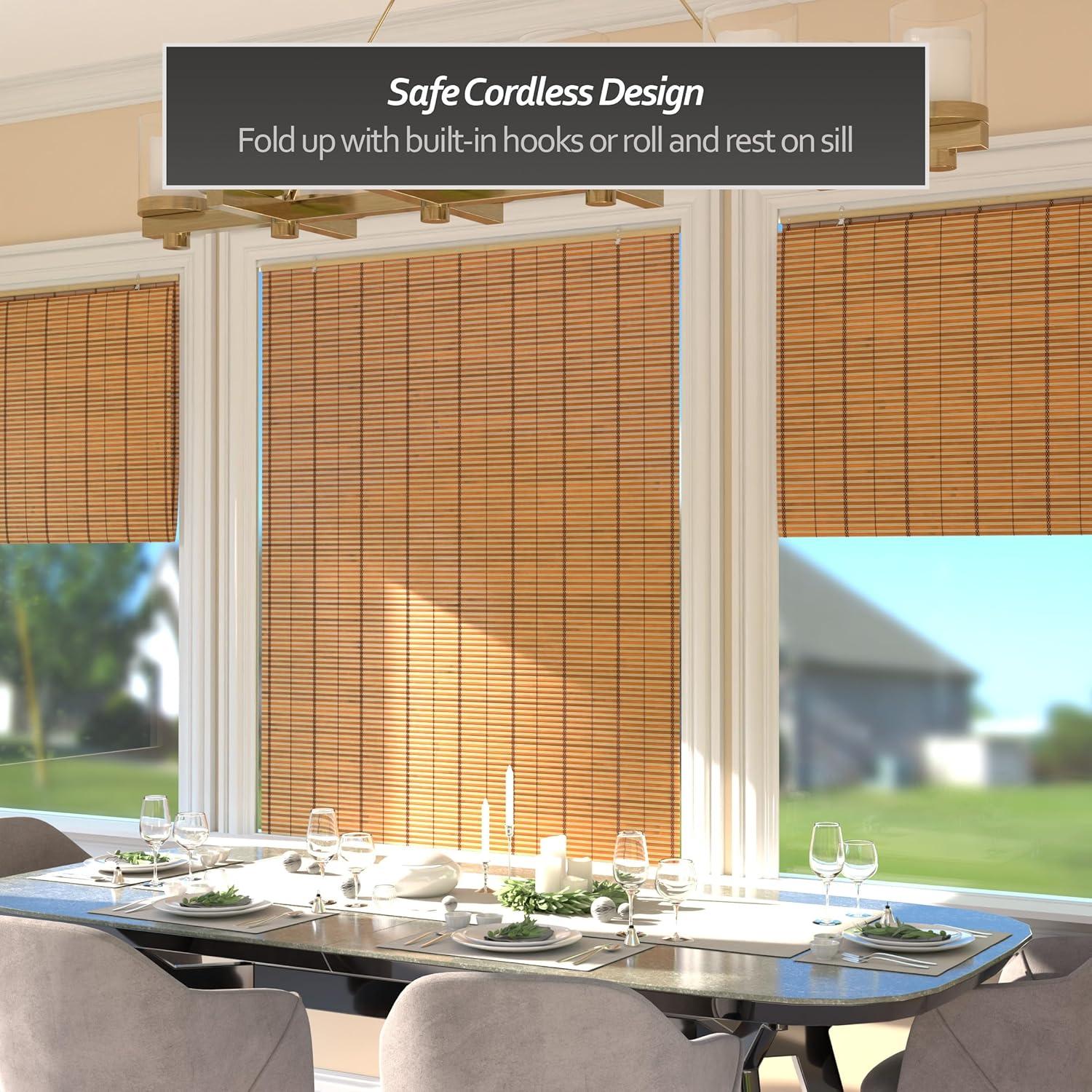 Burnt Bamboo Cordless Window Shade - Two-tone Honey 48" W