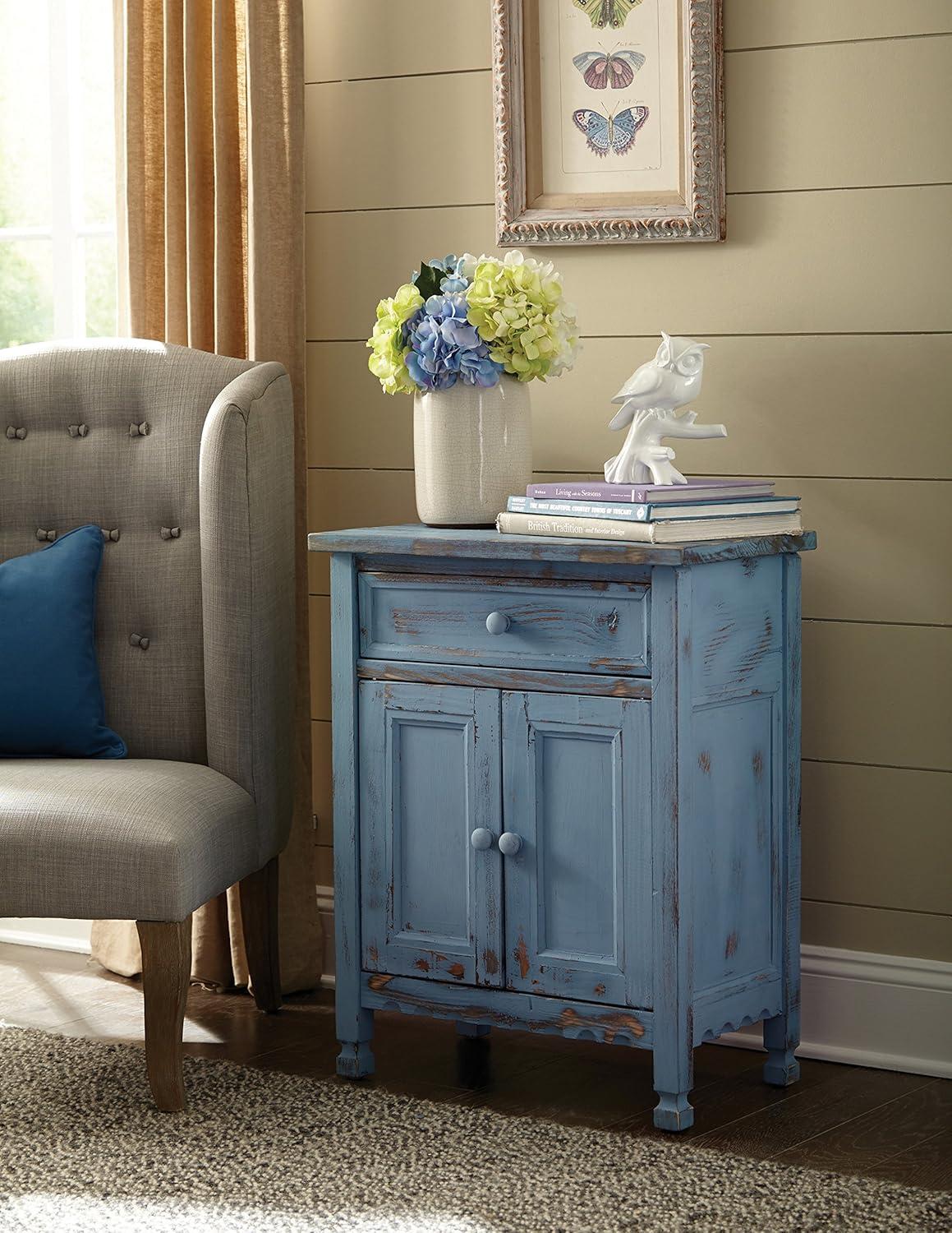Alaterre Furniture Country Cottage Rustic Accent Cabinet, Sideboard Buffet Cabinet with Storage Drawer and Two Doors, Blue Antique Finish